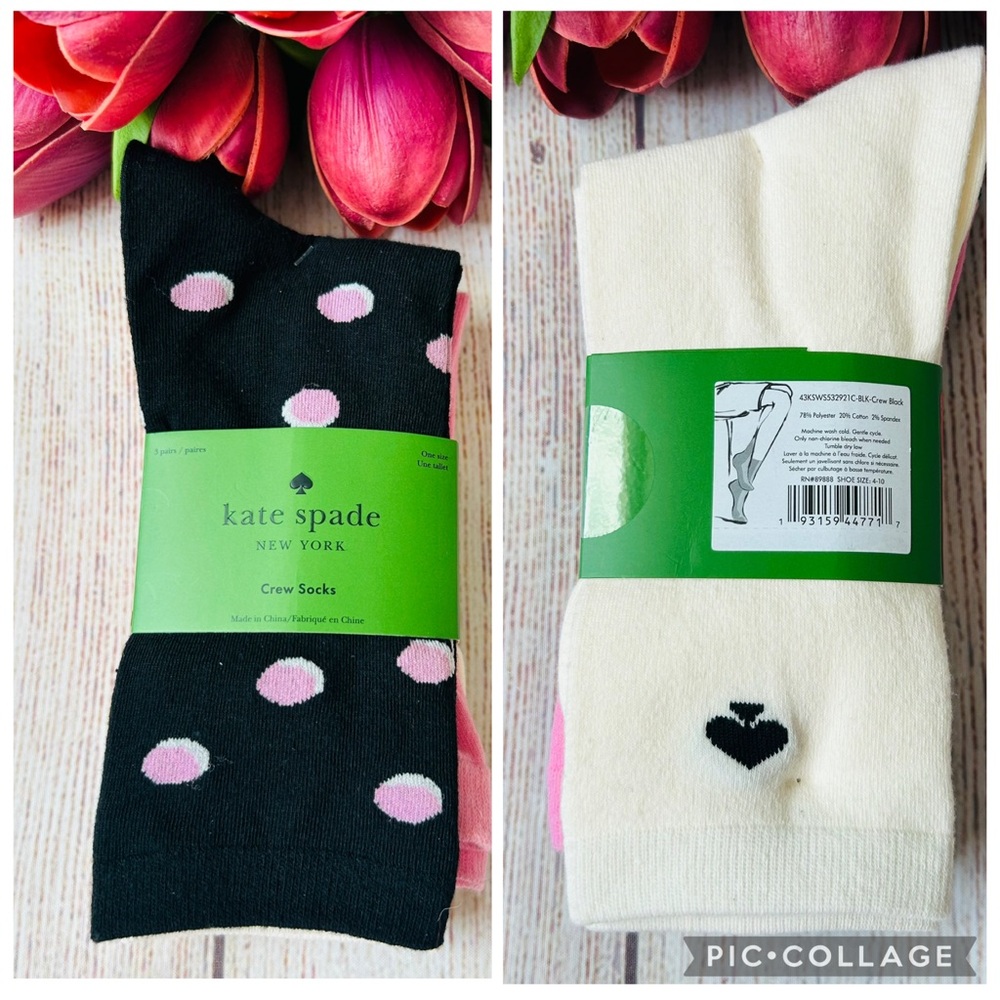 Kate Spade Multicolored Polka Dot / Solid Crew Socks 3pk NWT